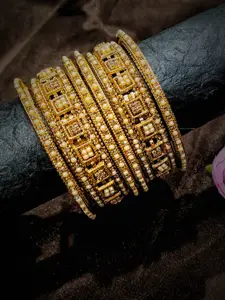 FEMMIBELLA Set Of 10 Gold-Plated Beads & CZ Stone Bangles Set