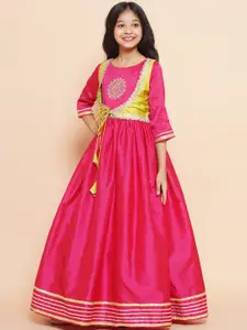 Modish Couture Girls Embroidered Silk Fit & Flare Maxi Ethnic Dress With Jacket & Dupatta