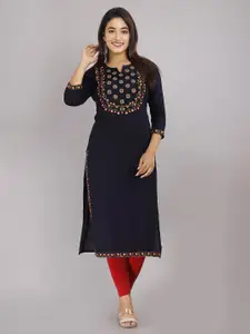 KALINI Yoke Design Embroidered Straight Kurta