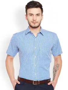 Hancock Men Blue & White Slim Fit Checked Formal Shirt