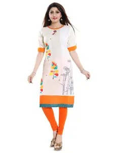 keshubaba Roll-Up Sleeves Floral Printed Straight Kurta