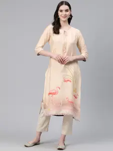 Readiprint Printed Tie-Up Neck Sequinned Kurta