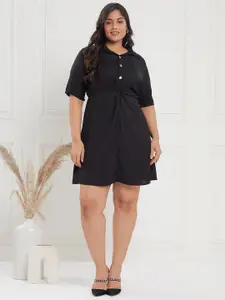 CURVE BY KASSUALLY Black Shirt Collar A-Line Dress
