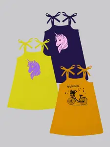 A.T.U.N. Girls Pack Of 3 Printed Sleeveless Cotton A-Line Dress