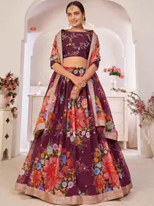 ODETTE Floral Printed Semi-Stitched Lehenga & Unstitched Blouse Poly Georgette