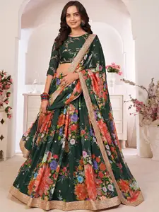 ODETTE Floral Printed & Sequinned Semi-Stitched Lehenga & Unstitched Blouse With Dupatta