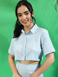 Campus Sutra Light Blue Crop Shirt & Mini Skirt Co-Ord Set
