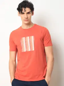 RARE RABBIT Men Acai Typography Printed Cotton Slim Fit T-Shirt