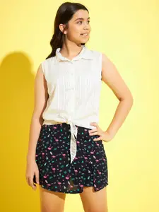 StyleStone Girls White & Black Shirt with Shorts