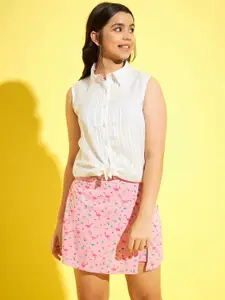 StyleStone Girls White & Pink Shirt with Shorts