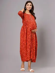ROOPWATI FASHION Floral Printed Cotton Maxi Fit And Flare Maternity Dresses