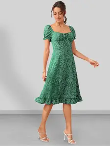 Dream Beauty Fashion Polka Dot Printed Puff Sleeve Fit & Flare Dress