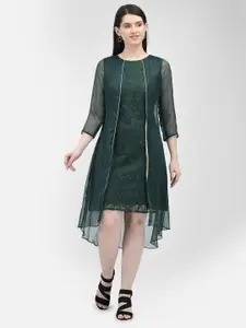 Eavan Self Design High-Low A-Line Midi Dress