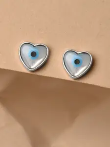 Clara Rhodium-Plated Sterling Silver Contemporary Evil Eye Heart Stud Earrings