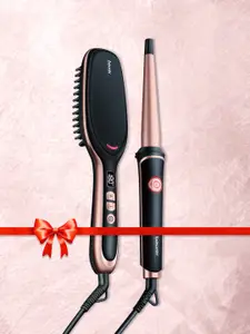 beurer Curling Tongs & Hair Straightening Brush Combo - Black