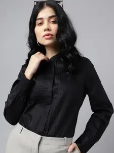 Hancock Solid Regular Fit Pure Cotton Satin Pintucked Formal Shirt