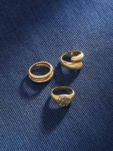 AMI Set of 3 Gold-Plated Statement Adjustable Rings