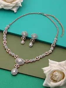 AMI Rose Gold-Plated CZ-Studded Necklace and Earrings
