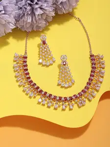 AMI Rose Gold-Plated CZ Studded Necklace and Earrings