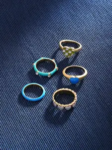 AMI Set of 5 Enamel Heart Shaped Heart Stackable Rings