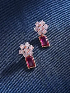 AMI Rose Gold-Plated Square CZ-Studded Drop Earrings