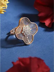 AMI Rose Gold-Plated Cubic Zirconia-Studded Adjustable Finger Ring