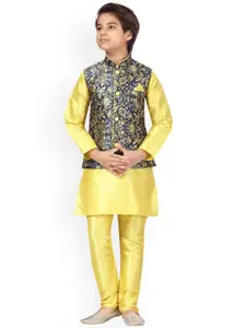 BAESD Boys Mandarin Collar Pure Silk Kurta & Pyjamas With Nehru Jacket
