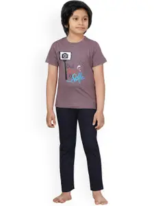BAESD Boys Typography Printed Pure Cotton T-shirt With Pyjamas