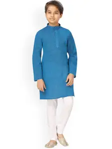 BAESD Boys Mandarin Collar Long Sleeves Pure Cotton Kurta with Pyjamas