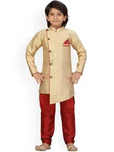 BAESD Boys Mandarin Collar Long Sleeves Pure Silk Kurta with Churidar