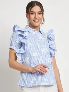 Eleena Floral Print Flutter Sleeve Shirt Style Top
