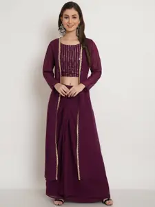 Purple State Embellished Mirror Work Top With Skirt