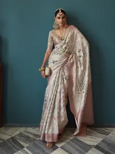 elora Floral Digital Printed Woven Design Zari Pure Silk Bhagalpuri Saree