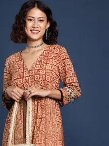 Taavi Kalamkari Ethnic Motifs Printed Fit & Flare Pure Cotton Ethnic Dress