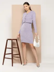 Chemistry Ribbed Acrylic Sweater Dress with Attached Cardigan