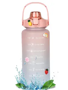 HOUSE OF QUIRK Pink 3D Sticker Water Bottle with Straw