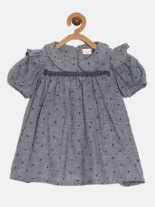Aomi Infant Girls Conversational Peter Pan Collar Puff Sleeves Cotton A-Line Dress