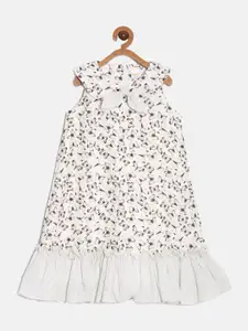 Aomi Girls Conversational Printed Peter Pan Collar Bow Pure Cotton A-Line Dress