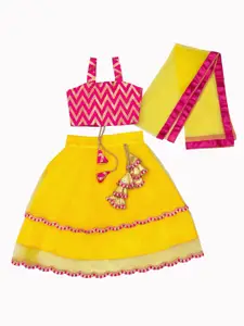 BAESD Girls Geometric Printed Lehenga With Blouse & Dupatta