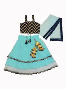 BAESD Girls Geometric Printed Lehenga With Blouse & Dupatta