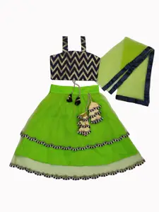 BAESD Girls Geometric Printed Lehenga With Blouse & Dupatta