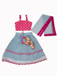 BAESD Girls Geometric Printed Lehenga With Blouse & Dupatta