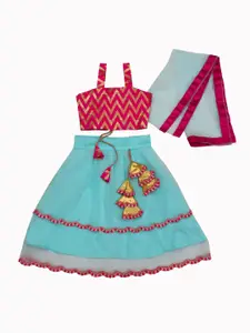 BAESD Girls Geometric Printed Lehenga With Blouse & Dupatta