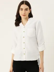 LABEL REGALIA Women Solid Opaque Linen Blend Casual Shirt