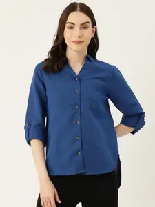 LABEL REGALIA Women Solid Opaque Linen Blend Casual Shirt