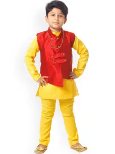 BAESD Boys Straight Pure Cotton Kurta With Churidar & Nehru Jacket