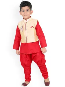 BAESD Boys Mandarin Collar Patchwork Regular Kurta With Churidar