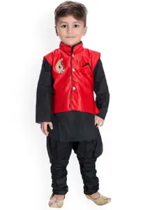 BAESD Boys Mandarin Collar Patchwork Regular Kurta With Churidar