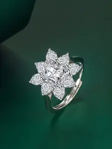 Designs & You Silver-Plated CZ -Studded Adjsutable Finger Ring