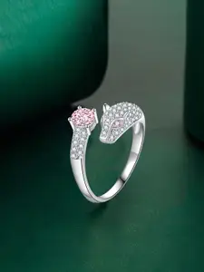 Designs & You Silver-Plated CZ Studded Crushed Ice Cut Finger Ring